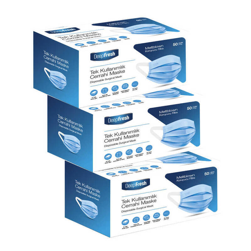 Deep Fresh 3 Katlı Telli Cerrahi Maske 3 lü Paket 150 Adet