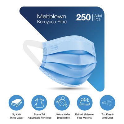 Deep Fresh 3 Katlı Telli Cerrahi Maske 5 li Paket 250 Adet - Thumbnail