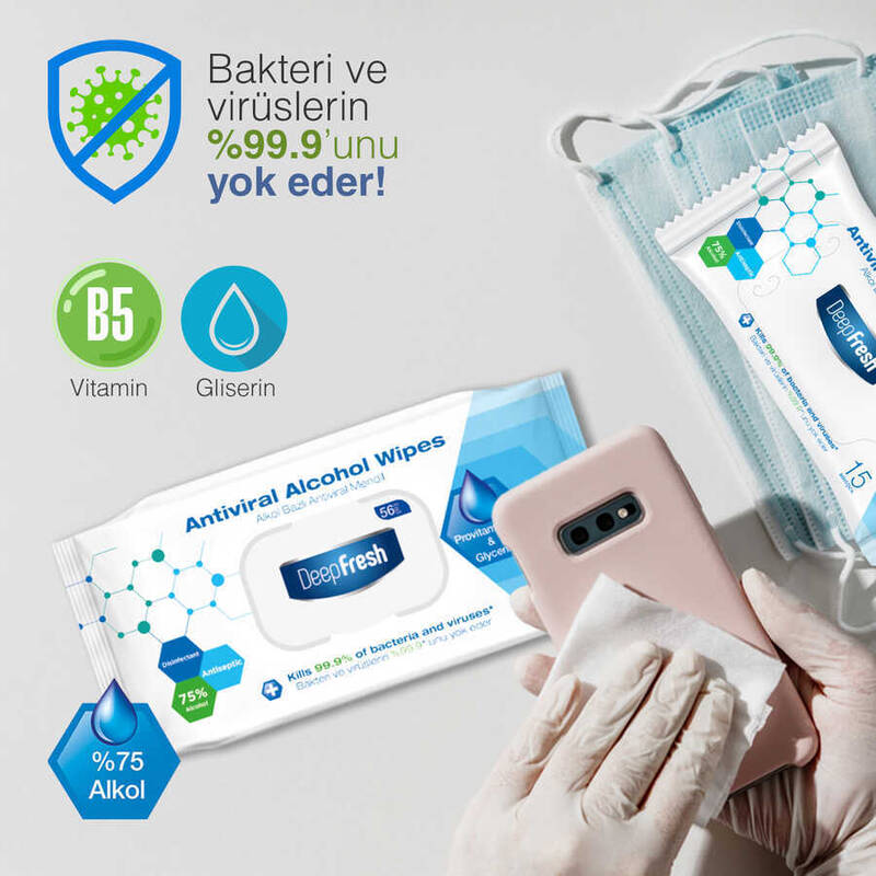 Deep Fresh Alkollü Antiviral Islak Mendil 56 Yaprak