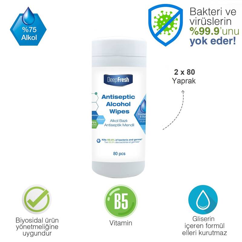 Deep Fresh Alkollü Antiviral Kutulu Islak Mendil 2 x 80 Yaprak