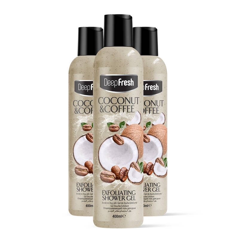 Deep Fresh Arındırıcı Peeling Duş Jeli Hindistan Cevizi & Kahve 400 ml 3 Adet | Body Scrub | Pürüzsüz Cilt