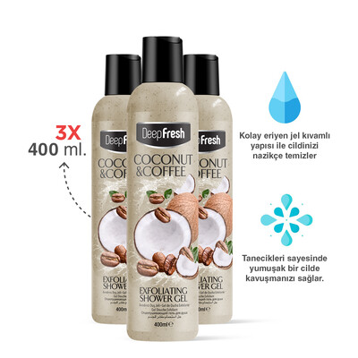 Deep Fresh Arındırıcı Peeling Duş Jeli Hindistan Cevizi & Kahve 400 ml 3 Adet | Body Scrub | Pürüzsüz Cilt - Thumbnail