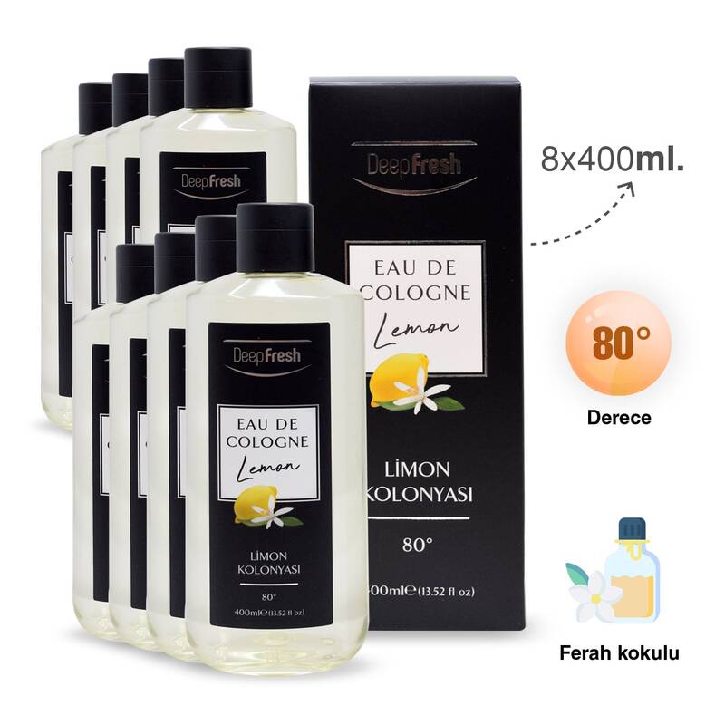 Deep Fresh Eau De Cologne 80 Derece Limon Kolonyası 8 x 400 ml