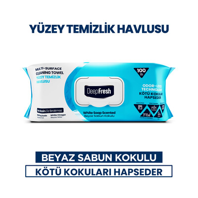 Deep Fresh - Deep Fresh İz Bırakmaz Yüzey Temizleme Havlusu Karbonat & Beyaz Sirke 100 Yaprak