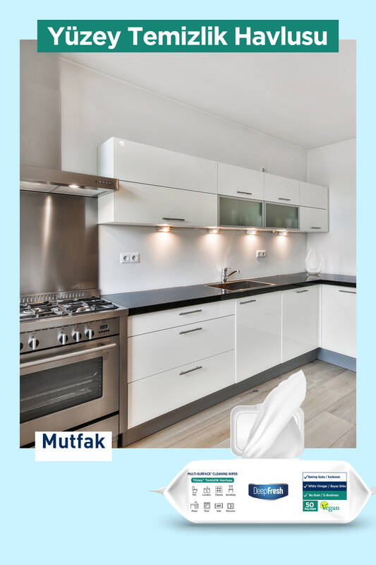 Deep Fresh İz Bırakmaz Yüzey Temizleme Havlusu Karbonat & Beyaz Sirke 50 Yaprak