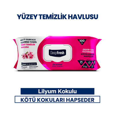 Deep Fresh - Deep Fresh İz Bırakmaz Yüzey Temizlik Havlusu 100 Yaprak | Lilyum Çiçeği | Karbonat, Beyaz Sirke