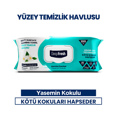 Deep Fresh - Deep Fresh İz Bırakmaz Yüzey Temizlik Havlusu 100 Yaprak | Yasemin Çiçeği | Karbonat, Beyaz Sirke