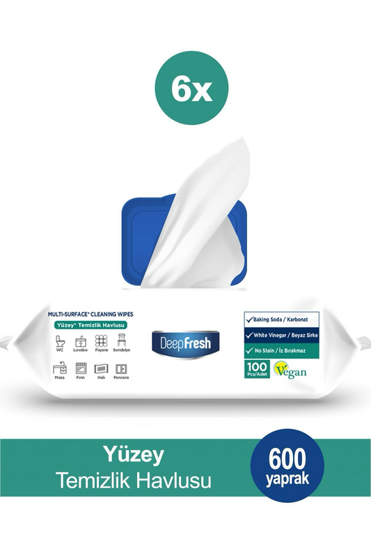Deep Fresh İz Bırakmaz Yüzey Temizlik Havlusu Karbonat & Beyaz Sirke 100 Yaprak 6 Adet