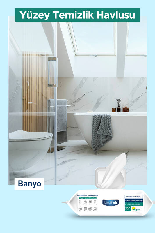 Deep Fresh İz Bırakmaz Yüzey Temizlik Havlusu Karbonat & Beyaz Sirke 100 Yaprak 9 Adet