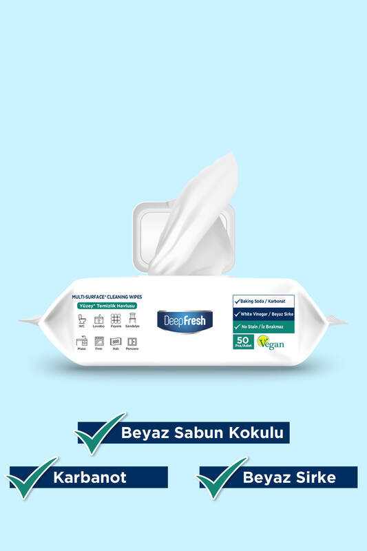 Deep Fresh İz Bırakmaz Yüzey Temizlik Havlusu Karbonat & Beyaz Sirke 50 Yaprak 3 Adet