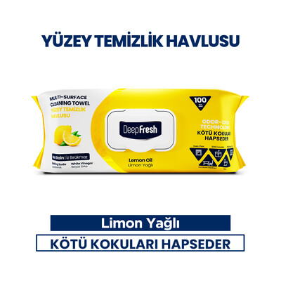 Deep Fresh - Deep Fresh İz Bırakmaz Yüzey Temizlik Havlusu 100 Yaprak | Limon Yağlı | Karbonat, Beyaz Sirke