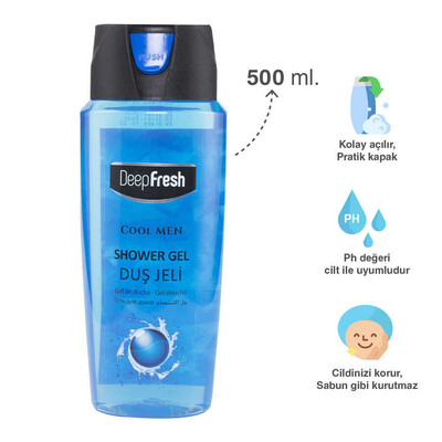 Deep Fresh - Deep Fresh Pratik Kapaklı Erkek Duş Jeli Cool Men 500 ml (1)