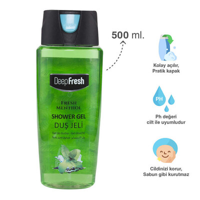 Deep Fresh Pratik Kapaklı Duş Jeli Fresh Mentol 500 ml - Thumbnail