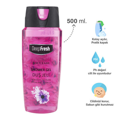 Deep Fresh Pratik Kapaklı Kadın Duş Jeli Juicy Lady 500 ml - Thumbnail