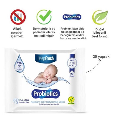 Deep Fresh Probiyotik Doğal Yenidoğan Cep Islak Mendili 20 Yaprak (2)
