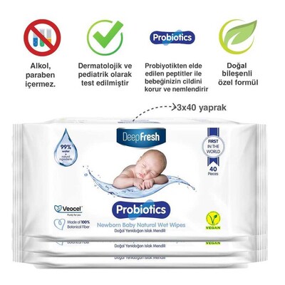 Deep Fresh Probiyotik Doğal Yenidoğan Islak Mendil 3 x 40 Yaprak (3)
