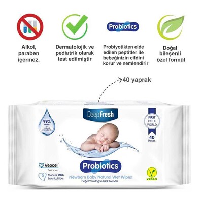 Deep Fresh Probiyotik Doğal Yenidoğan Islak Mendil 40 Yaprak (2)