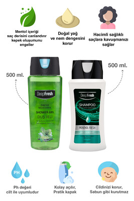 Deep Fresh Şampuan Mentol Kepekli Saçlar 500 ml & Pratik Kapaklı Duş Jeli Fresh Mentol 500 ml - Thumbnail