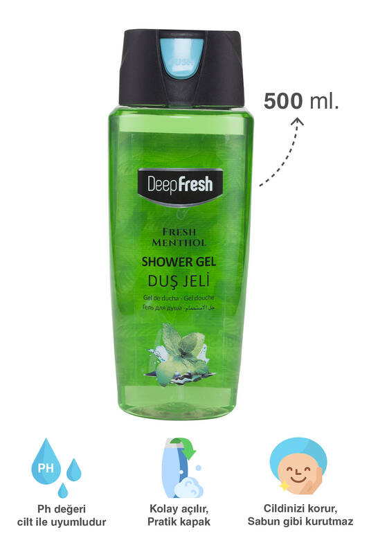 Deep Fresh Şampuan Mentol Kepekli Saçlar 500 ml & Pratik Kapaklı Duş Jeli Fresh Mentol 500 ml