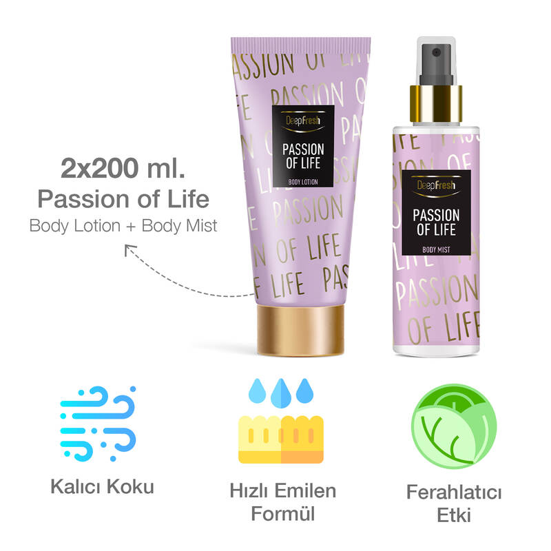 Deep Fresh Vücut Spreyi 200 ml ve Vücut Losyonu 200 ml Passion of Life