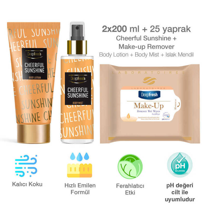 Deep Fresh Vücut Spreyi & Losyonu Cheerful Sunshine & Makyaj Temizleme Mendil 25 Adet
