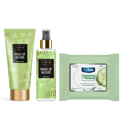 Deep Fresh - Deep Fresh Vücut Spreyi & Losyonu Magic of Nature & Makyaj Temizleme Mendil 25 Adet