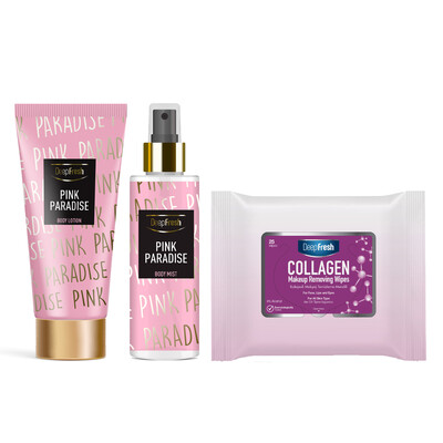 Deep Fresh - Deep Fresh Vücut Spreyi & Losyonu Pink Paradise & Makyaj Temizleme Mendil 25 Adet