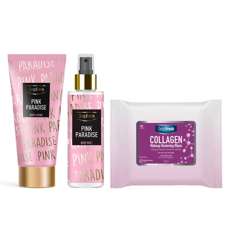 Deep Fresh Vücut Spreyi & Losyonu Pink Paradise & Makyaj Temizleme Mendil 25 Adet