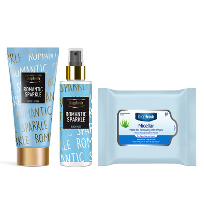 Deep Fresh - Deep Fresh Vücut Spreyi & Losyonu Romantic Sparkle & Makyaj Temizleme Mendil 25 Adet