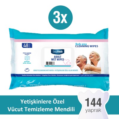 Deep Fresh - Deep Fresh Yetişkin Vücut Temizleme Mendili 3 lü Paket 144 Yaprak