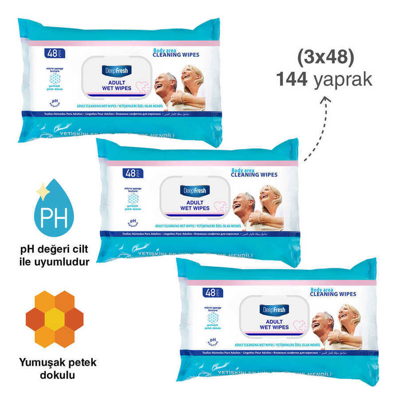 Deep Fresh Yetişkin Vücut Temizleme Mendili 3 lü Paket 144 Yaprak