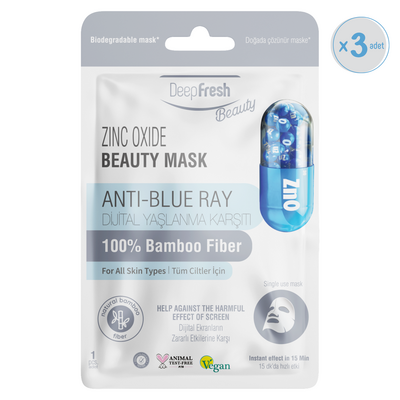 Deep Fresh - Dijital Yaşlanma Karşıtı Kağıt Maske 3 Adet | Zinc Oxide | Mavi Işık Karşıtı