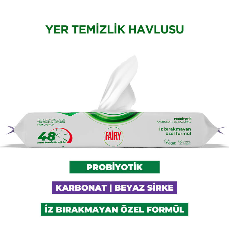 Fairy Çok Amaçlı Mop Uyumlu Yer Temizlik Havlusu 50 Yaprak | Lavanta Yağlı | Beyaz Sirke & Karbonat