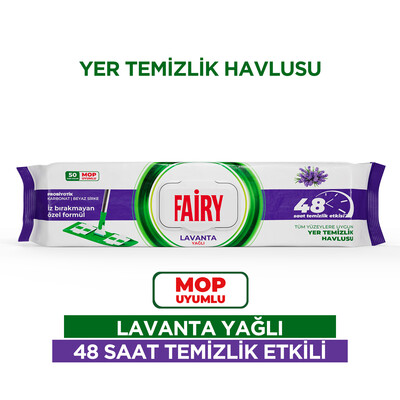 Fairy - Fairy Çok Amaçlı Mop Uyumlu Yer Temizlik Havlusu 50 Yaprak | Lavanta Yağlı | Beyaz Sirke & Karbonat