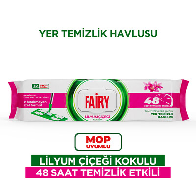 Fairy - Fairy Çok Amaçlı Mop Uyumlu Yer Temizlik Havlusu 50 Yaprak | Lilyum Çiçeği| Beyaz Sirke & Karbonat