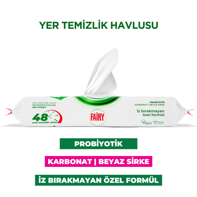 Fairy Çok Amaçlı Mop Uyumlu Yer Temizlik Havlusu 50 Yaprak | Lilyum Çiçeği| Beyaz Sirke & Karbonat