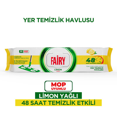 Fairy - Fairy Çok Amaçlı Mop Uyumlu Yer Temizlik Havlusu 50 Yaprak | Limon Yağlı | Beyaz Sirke Karbonat