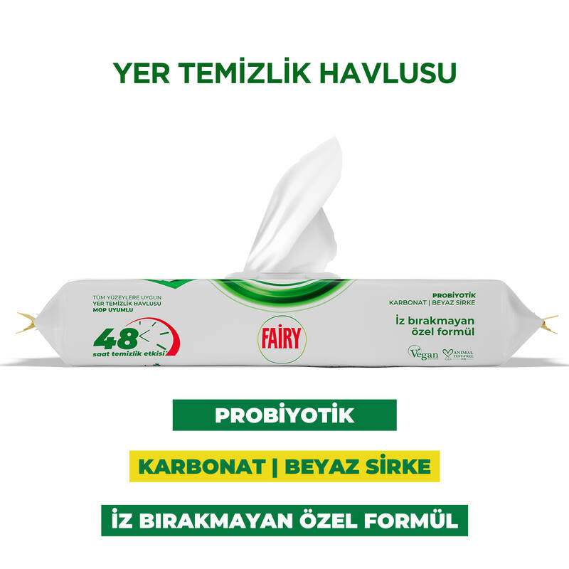 Fairy Çok Amaçlı Mop Uyumlu Yer Temizlik Havlusu 50 Yaprak | Limon Yağlı | Beyaz Sirke Karbonat