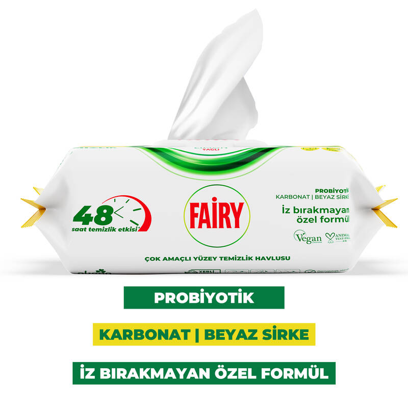Fairy Çok Amaçlı Yüzey Temizleme Mendili 100 Yaprak 12 Adet | Limon Yağlı | Beyaz Sirke Karbonat