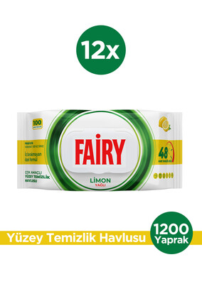 Fairy Çok Amaçlı Yüzey Temizleme Mendili 100 Yaprak 12 Adet | Limon Yağlı | Beyaz Sirke Karbonat - Thumbnail