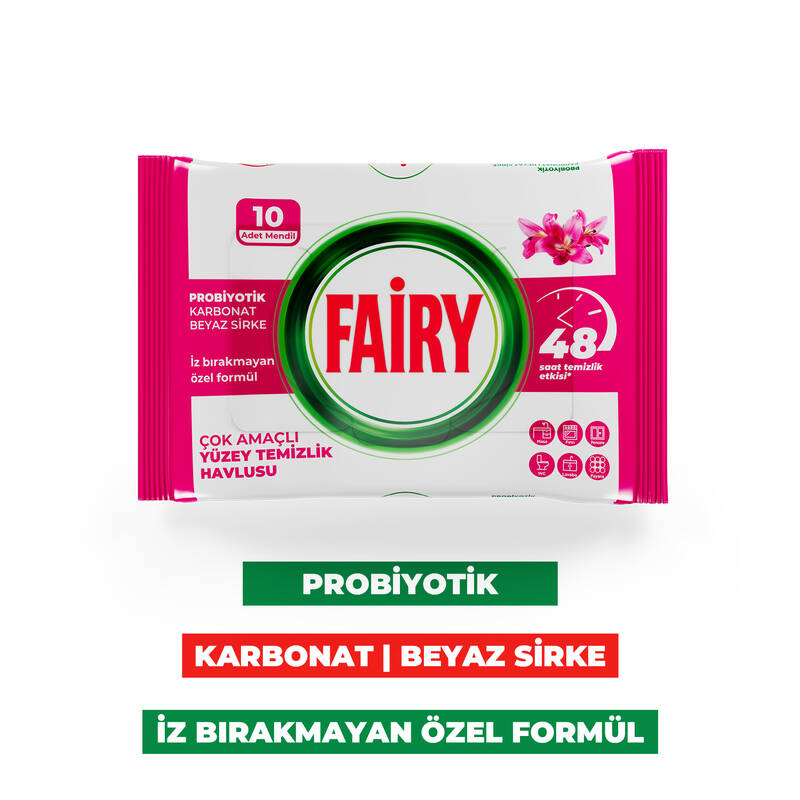 Fairy Çok Amaçlı Yüzey Temizlik Havlusu 10 Yaprak 12 Adet| Lilyum Çiçeği| Beyaz Sirke & Karbonat