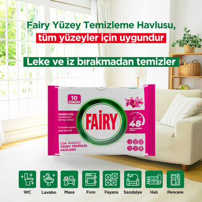 Fairy Çok Amaçlı Yüzey Temizlik Havlusu 10 Yaprak 12 Adet| Lilyum Çiçeği| Beyaz Sirke & Karbonat - Thumbnail