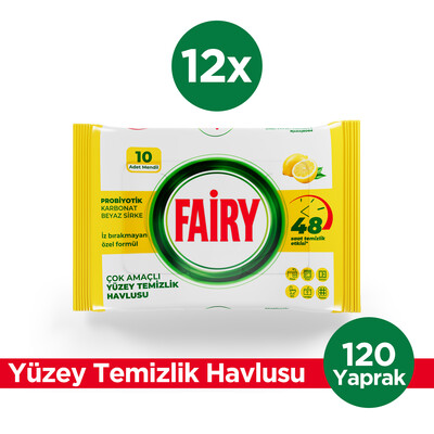 Fairy - Fairy Çok Amaçlı Yüzey Temizlik Havlusu 10 Yaprak 12 Adet | Limon Yağlı | Beyaz Sirke & Karbonat