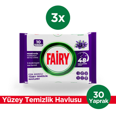 Fairy - Fairy Çok Amaçlı Yüzey Temizlik Havlusu 10 Yaprak 3 Adet | Lavanta Yağlı | Beyaz Sirke & Karbonat