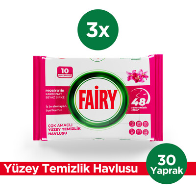 Fairy - Fairy Çok Amaçlı Yüzey Temizlik Havlusu 10 Yaprak 3 Adet | Lilyum Çiçeği| Beyaz Sirke & Karbonat