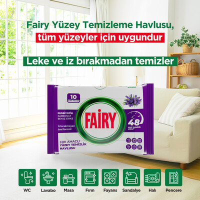 Fairy Çok Amaçlı Yüzey Temizlik Havlusu 10 Yaprak 6 Adet | Lavanta Yağlı | Beyaz Sirke & Karbonat - Thumbnail