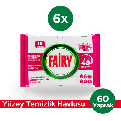Fairy - Fairy Çok Amaçlı Yüzey Temizlik Havlusu 10 Yaprak 6 Adet | Lilyum Çiçeği| Beyaz Sirke & Karbonat