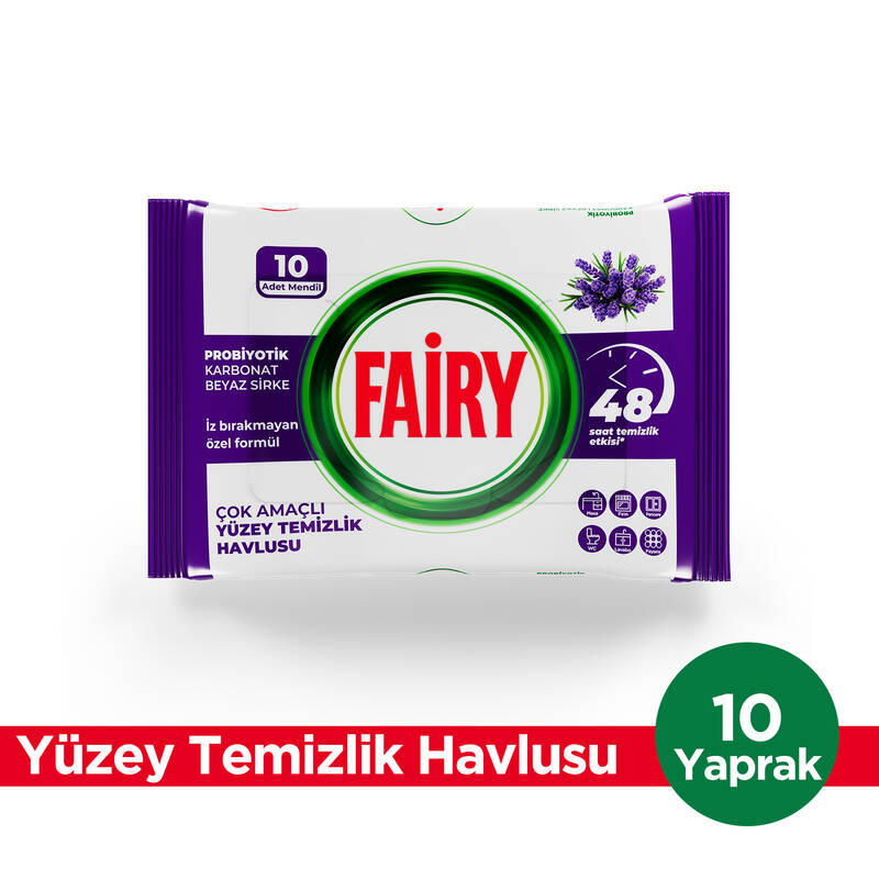 Fairy Çok Amaçlı Yüzey Temizlik Havlusu 10 Yaprak | Lavanta Yağlı | Beyaz Sirke & Karbonat