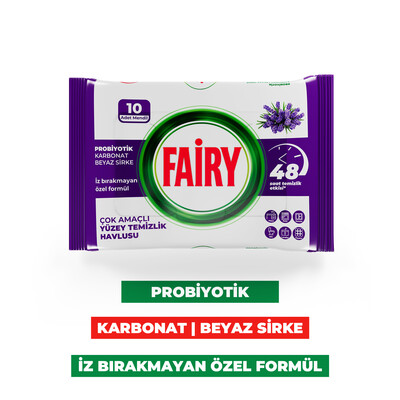Fairy Çok Amaçlı Yüzey Temizlik Havlusu 10 Yaprak | Lavanta Yağlı | Beyaz Sirke & Karbonat - Thumbnail