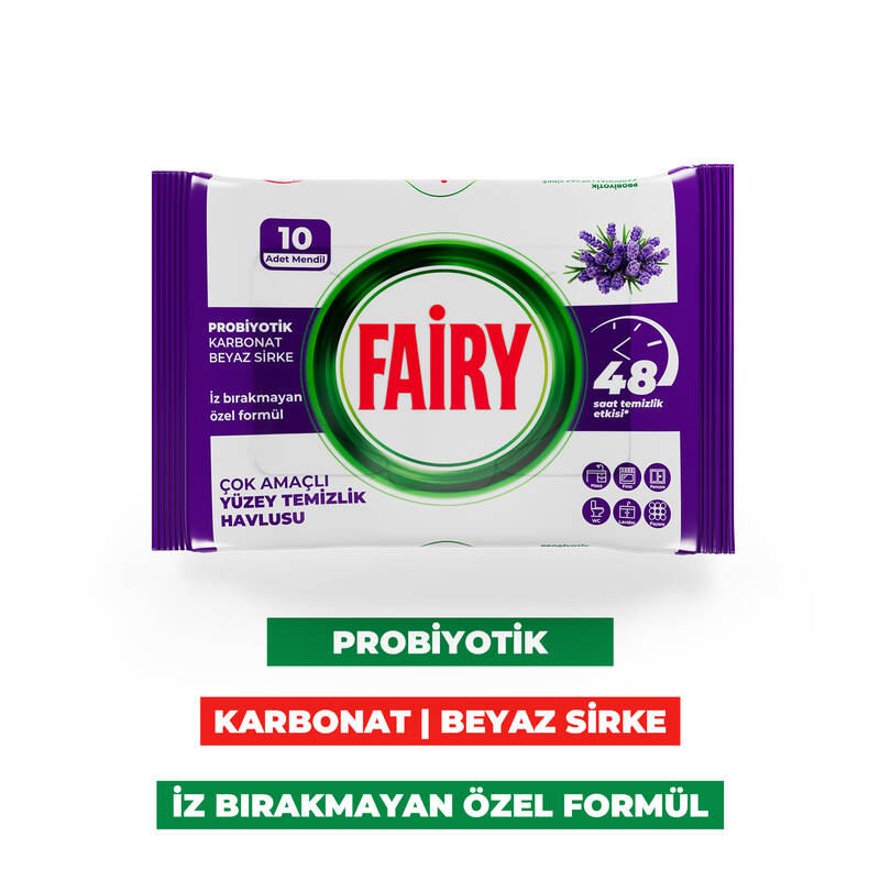 Fairy Çok Amaçlı Yüzey Temizlik Havlusu 10 Yaprak | Lavanta Yağlı | Beyaz Sirke & Karbonat